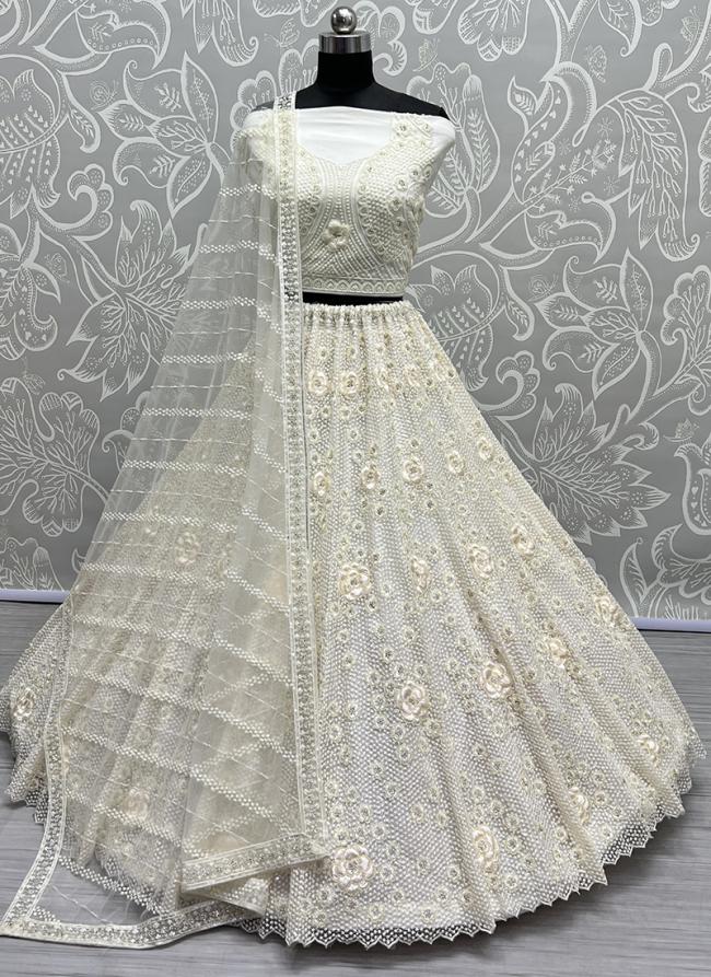 Heavy Net White Bridal Wear Embroidery Work Lehenga Choli